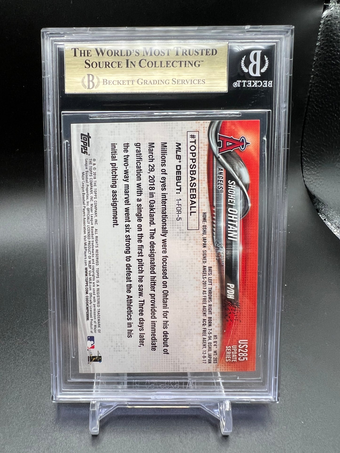 2018 Topps Update Shohei Ohtani RC US285 BGS 9.5