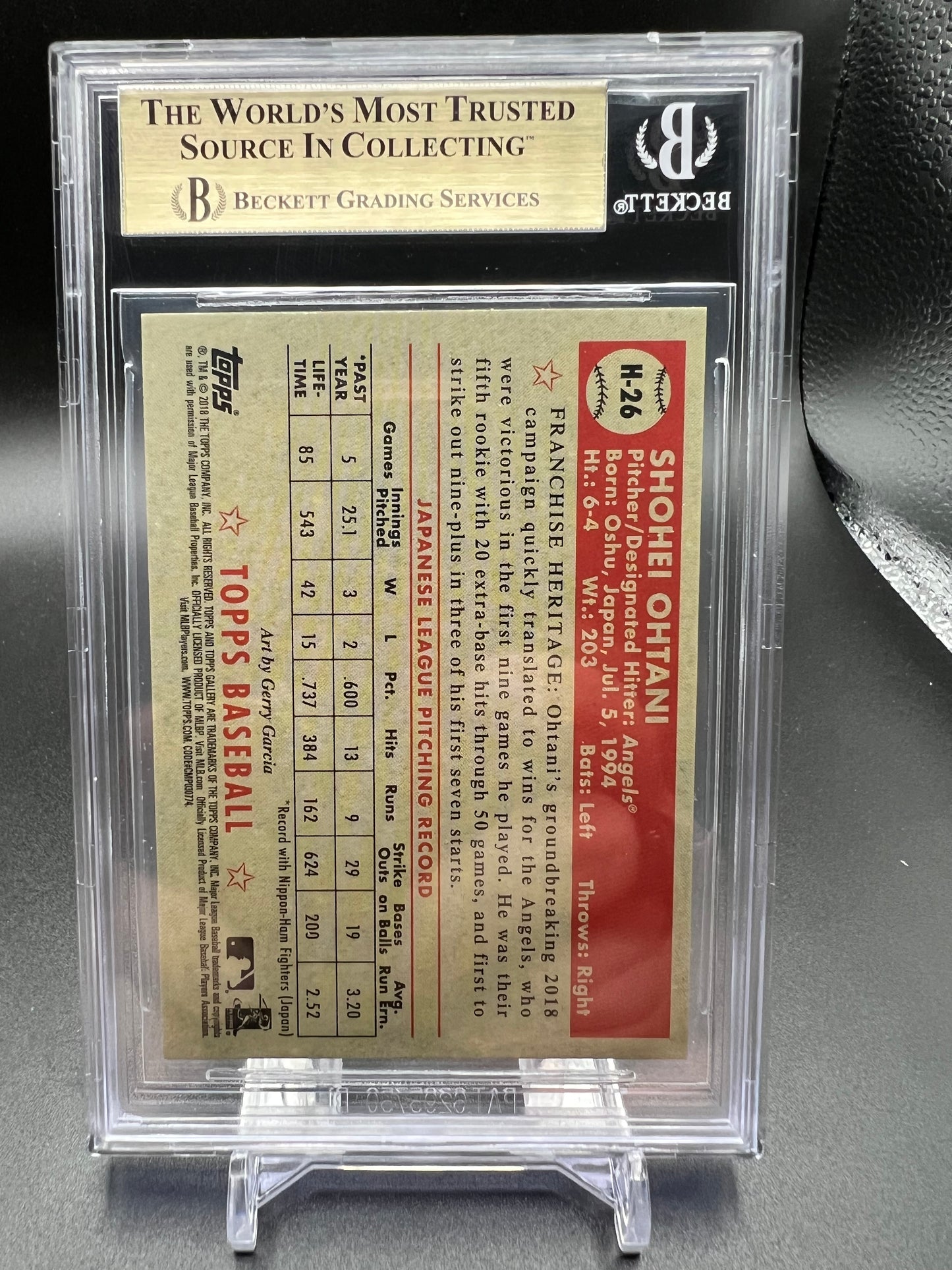 2018 Topps Gallery Heritage Shohei Ohtani RC H26 BGS 9.5